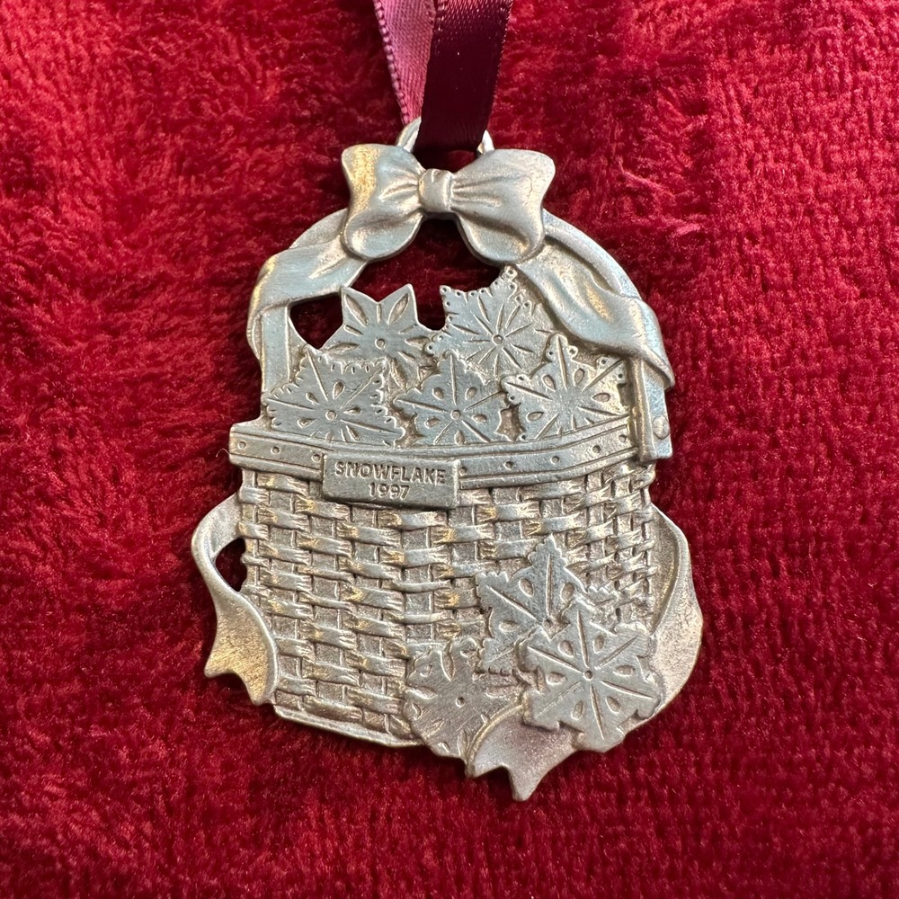 Longaberger Pewter Snowflake Basket Christmas Ornament 1997 2002 USA Silver Tone